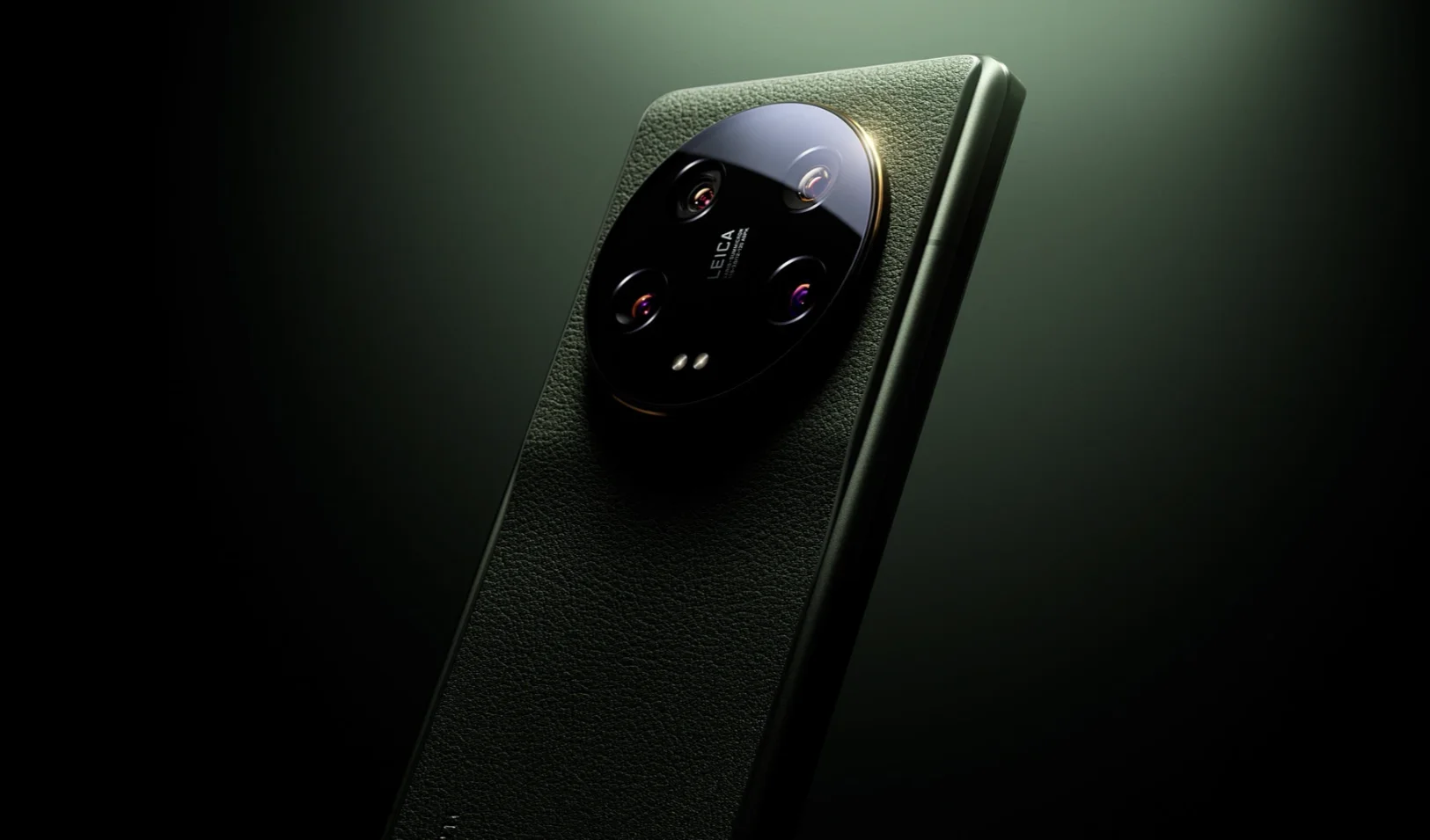 Close-up smartphone camera module on textured leather back